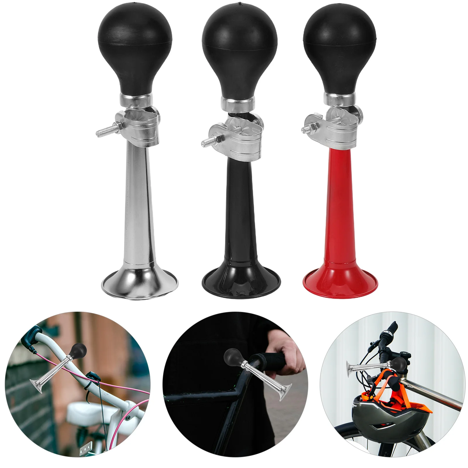 

3pcs 7 Inch Mountain Bike Air Horn Metal Electroplated Loud Squeeze Horn For Road Cycling Safety Accessories Silicone