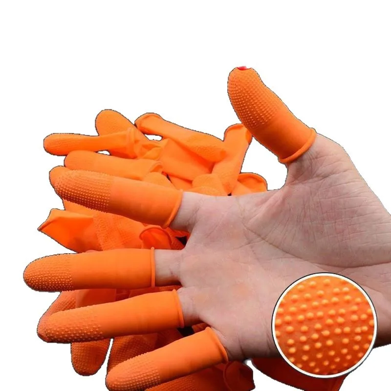 

100Pcs Anti-slip Finger Cover Orange Color Durable Protective Finger Cover Thickened Latex Protective Finger Guard