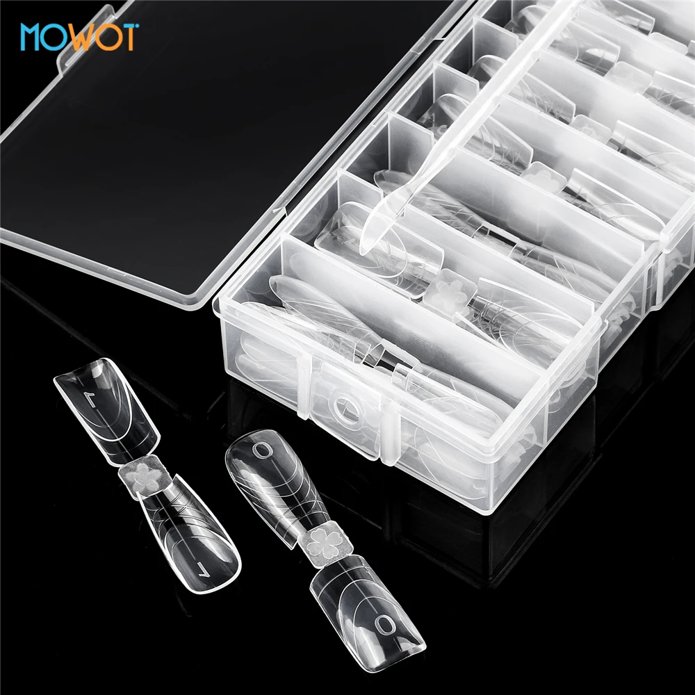 MOWOT New 75pcs Double-Sided Nail Dual Forms Square Coffin Acrylic Poly Nail Gel Molds 15 Sizes French Nail Extension Top Forms