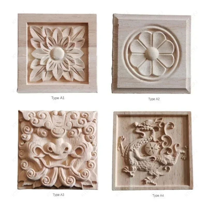 European Style Decal Square Door Heart Flower Rubber Wood Square Circular Flower Piece Furniture Carving Decoration