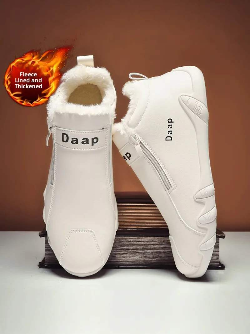 

Men's Winter Snow Boots Thermal Fleece Lined Mid-Calf Fur Integrated Anti-Slip Waterproof Cotton Shoes Cold Resistant Leather...