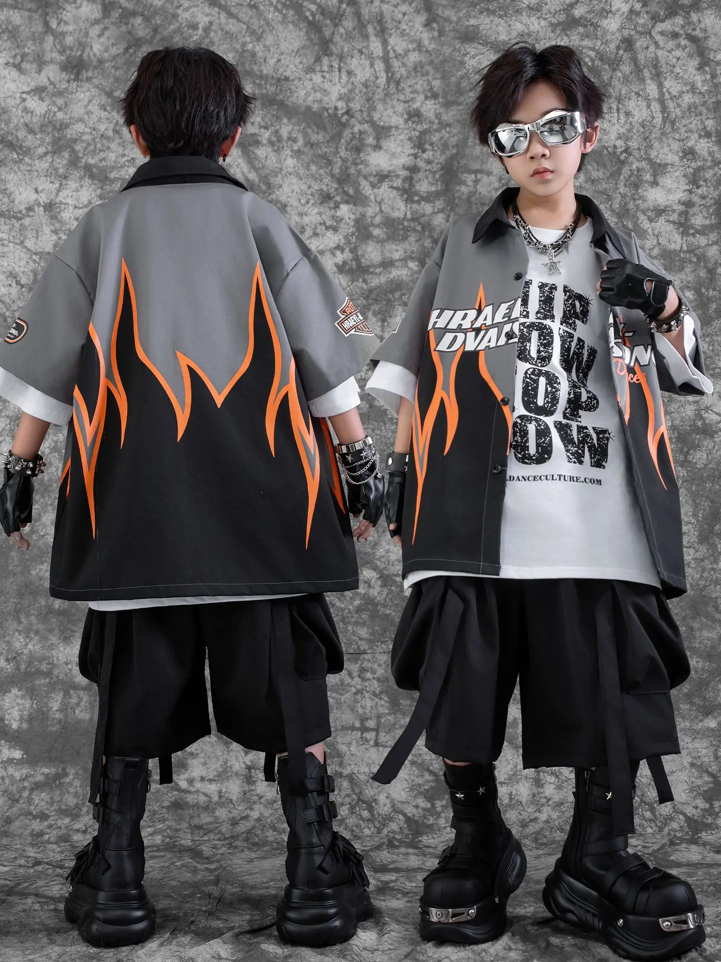 Kinderen Ballroom Dans Pakken Kids Prestaties Kpop Outfit Jongens Hip Hop Kleding Korte Mouwen Jazzdans Kostuums DW10913