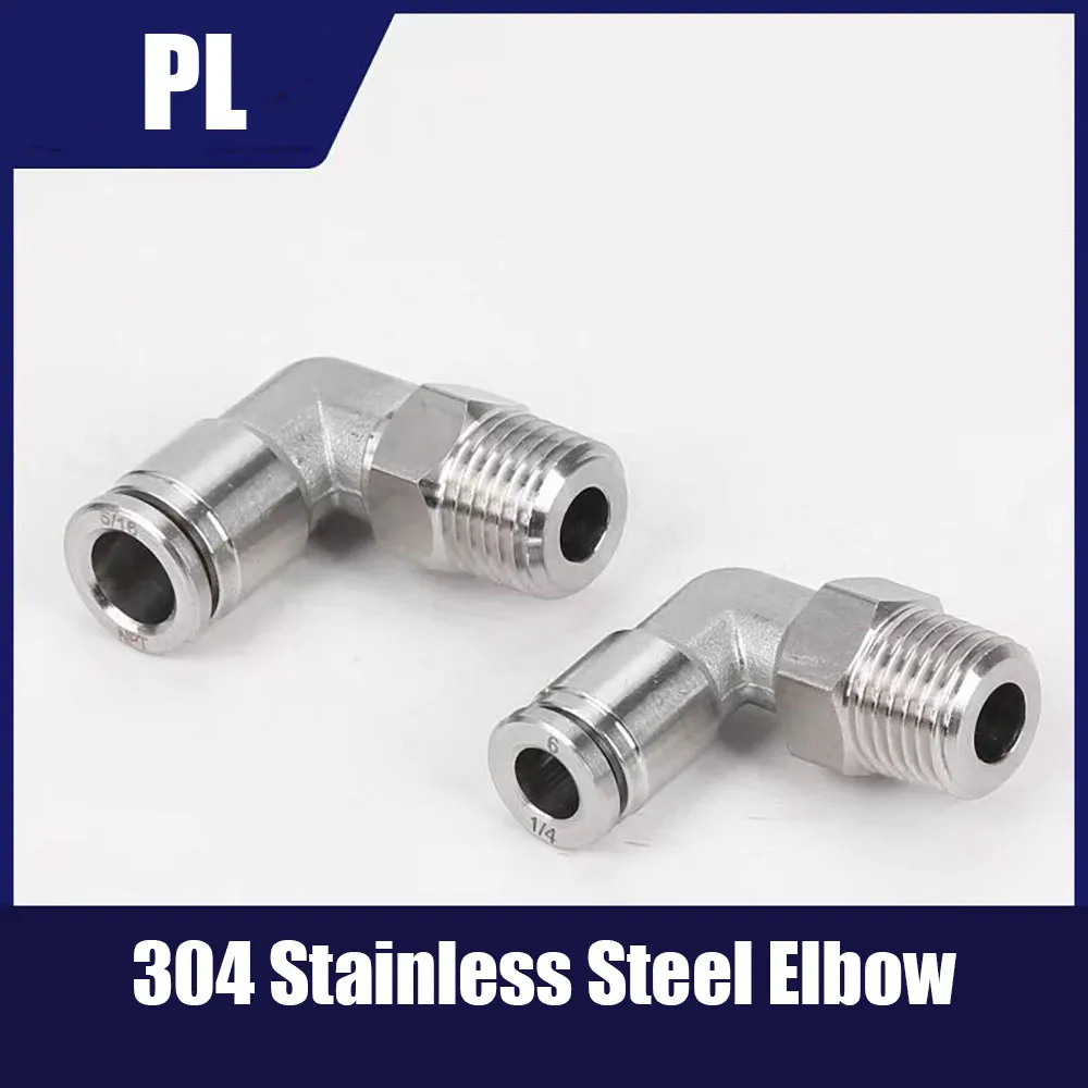 

304 Stainless Steel Joint Pneumatic Pipe Joint PL Quick Connector BSPT External Thread Push In Air Hose Joint