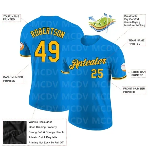

Custom Blue Gold-Black Performance T-Shirt 3D Printed T shirts Unisex Summer Sports Tops Tees
