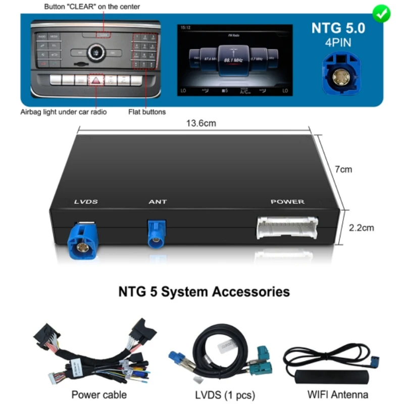 ANYFAR Draadloze Carplay Android Auto Module Voor Mercedes NTG5.0 W176 W205 EEN B C CL GLS GLA GLC CLA Auto Play adapter 2015-2018