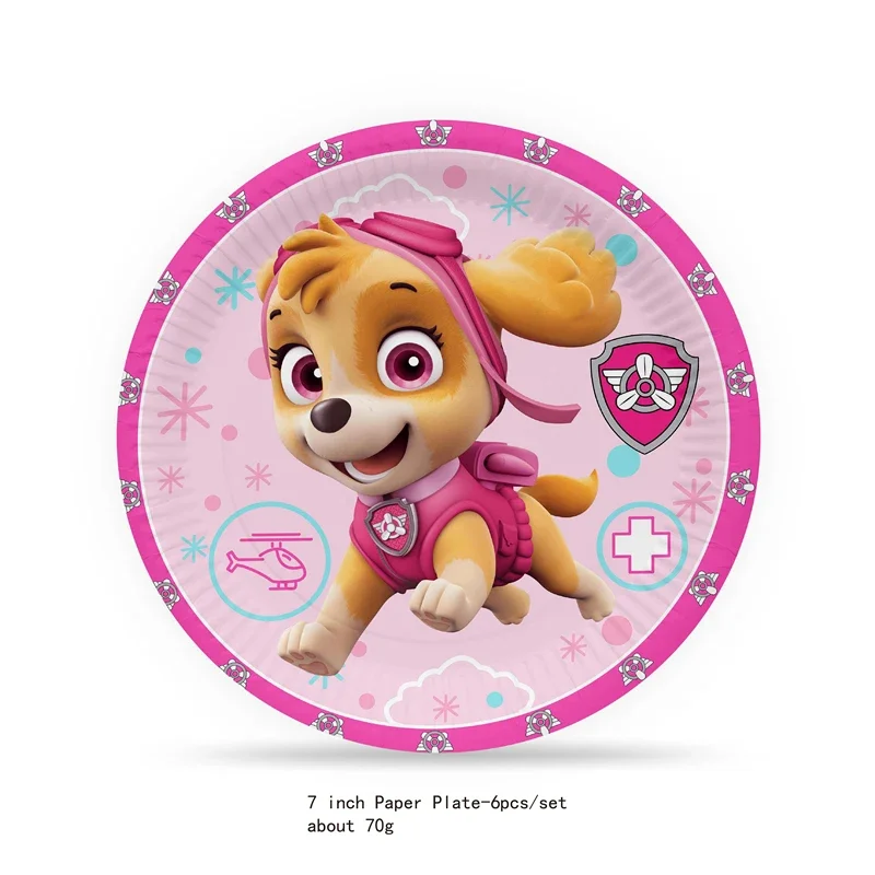 Paw Patrol Pink dog Birthday Skye Theme Party Decorations Tableware Set Paper Plates Cups  Background  Kid Party Supplies