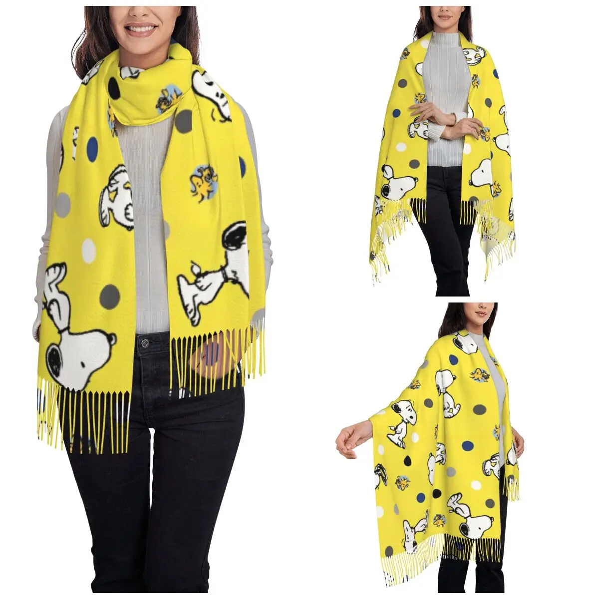 Yellow Snoopys Woodstock Scarf for Womens Winter Warm Shawls and Wrap Cartoon Long Shawl Scarf for Ladies