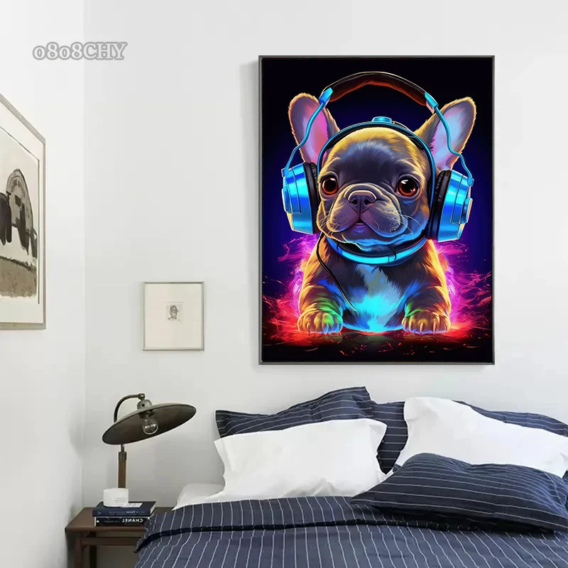 Animal Monkey Cat Dog Headphone Dj Music Poster Canvas Print Painting Vinyl Record Playing Music Picture Internet Bar Room Decor
