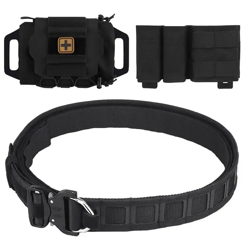 

Tacitical Battle Belt with Ifak Pouch & Magazine Pouch, Heavy Nylon Adjustable Quick Release Duty Belt, for Paintball Hunting