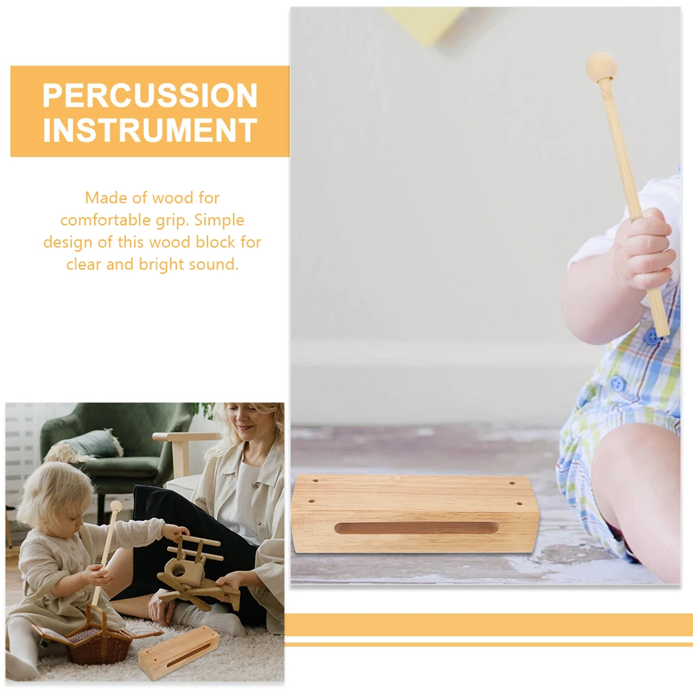 

Beech Wood Percussion Instrument Square Double tone Bangzi Music Teaching Wooden Fish Toy 1Set Wood Box Mallet 2Drumsticks