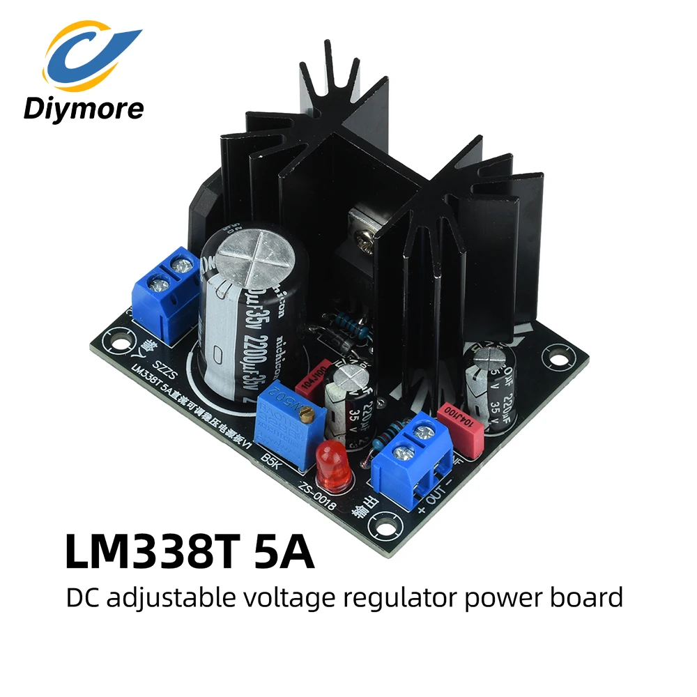 LM338T Linear Adjustable Power Supply Module AC 0-24V DC 0-35V Input 1.5-30V Continuous Variable Max 5A Output For DIY Amplifier