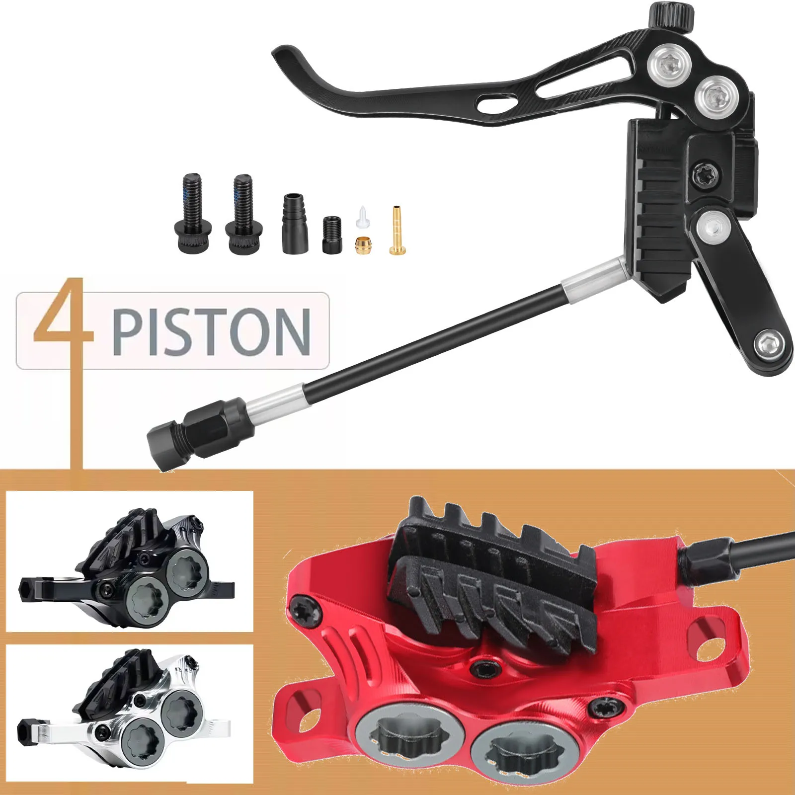 4-piston mountain bike hydraulic brakes Full Internal Cable routing Mineral Oil bicycle disc brake for AM DH XC Climbing Bike