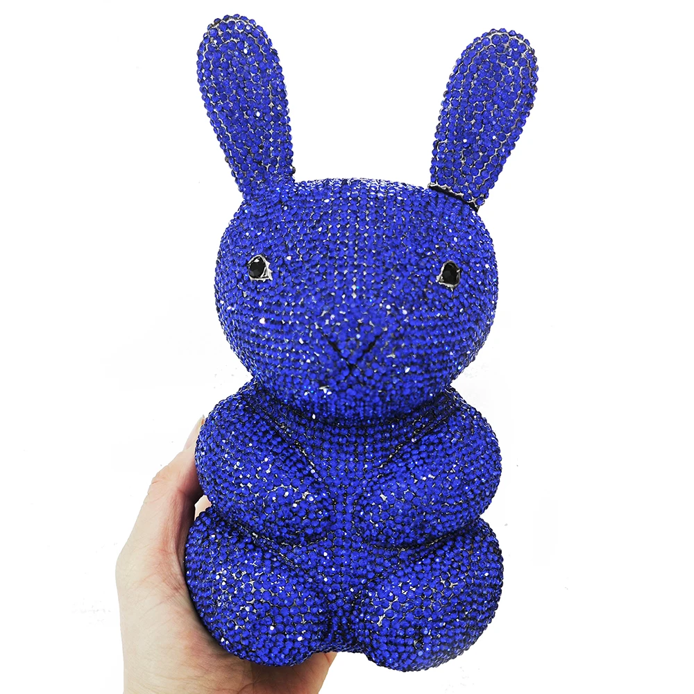

WHTUOHENG Blue New Rabbit Evening Diamond Bag Crystal Clutches Luxury Rhinestone Handbags Gems Stone Purses Party Prom Bags