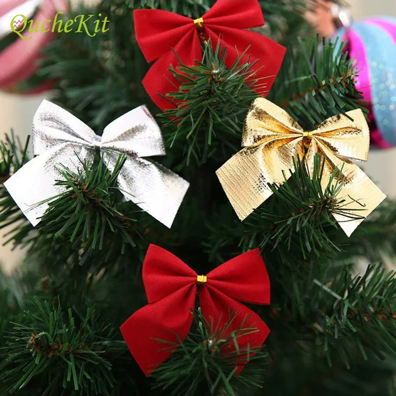 12pcs/pack Bowknots Ornament Christmas Tree Decoration Festival Party Home Baubles New Year Decoration With Cardboard