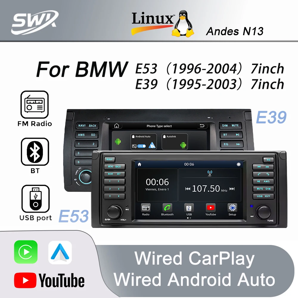 

Автомагнитола для BMW E53/E39 с Linux-системой, 7-дюймовый экран, USB, CarPlay, Android Auto, FM, DSP, Bluetooth, Mirror-link, Plug and Play