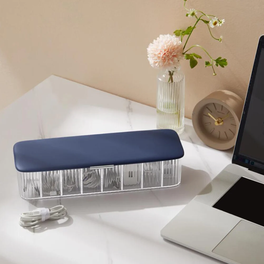 

Multi-Compartment Transparent Cable Storage Box Waterproof Dustproof Wire Organizer For Data Cables Power Cords Clear Desktop
