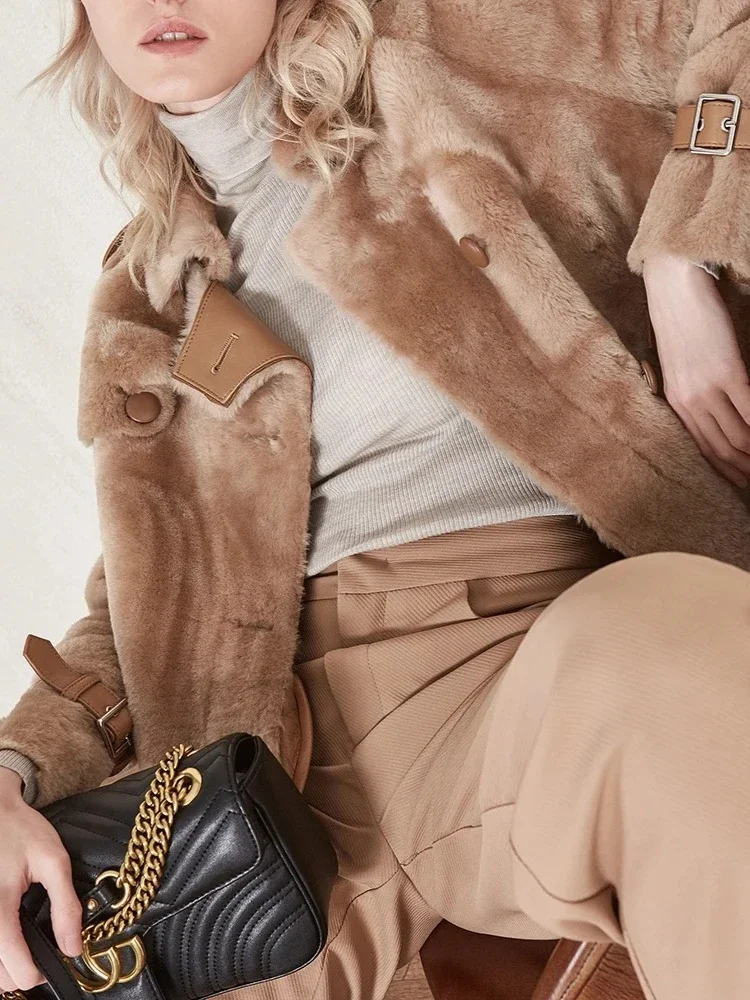 جديد إمرأة ميرينو الأغنام الفراء الحقيقي سترة جلدية حقيقية معطف الفرو الحقيقي الشتاء سترة بطانة سميكة الدافئة الفراء الطبيعي سترة الإناث #5