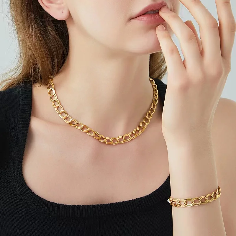 EILIECK 316L Edelstahl Metallketten-Halskette Armband für Damen Modisches Collier Wasserbeständiges Modeschmuck-Set – Detail 14