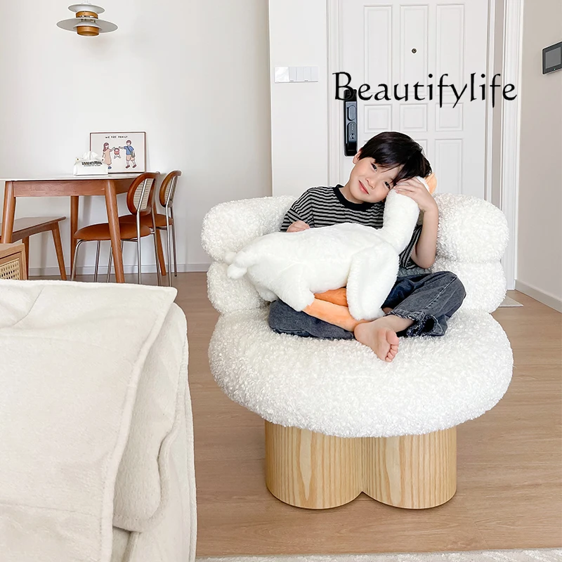 Lazy simple creative casual white lamb wool small apartment single sofa chair living room bedroom balcony