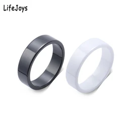 6mm Flat Black White Ceramic Rings For Women Men Minimalist Zirconia Jewelry Waterproof Simple Fashion Gift US Size 6 To 12