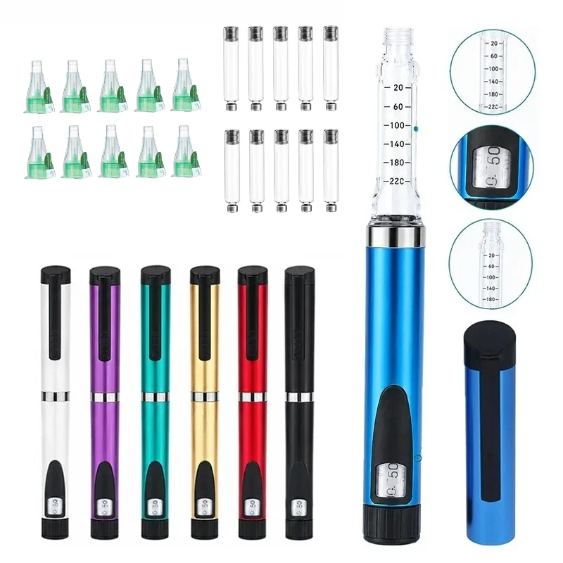 Image of V3 Wiederverwendbares Metall-Insulin-Injektionsstift-Set, Leerer, Einstellbarer Dosis-Injektionsstift mit Kartuschenflasche für den Hausgebrauch