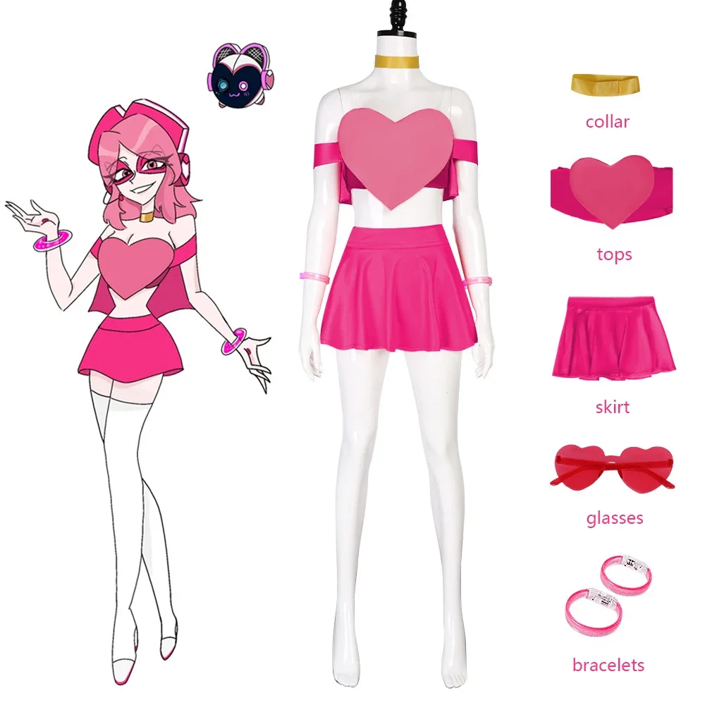 

XS-3XL Anime Miss Heed Cosplay Costume Hot Pink Dresses villainous Halloween Party Women Clothes Fancy Suit Full Set Girls