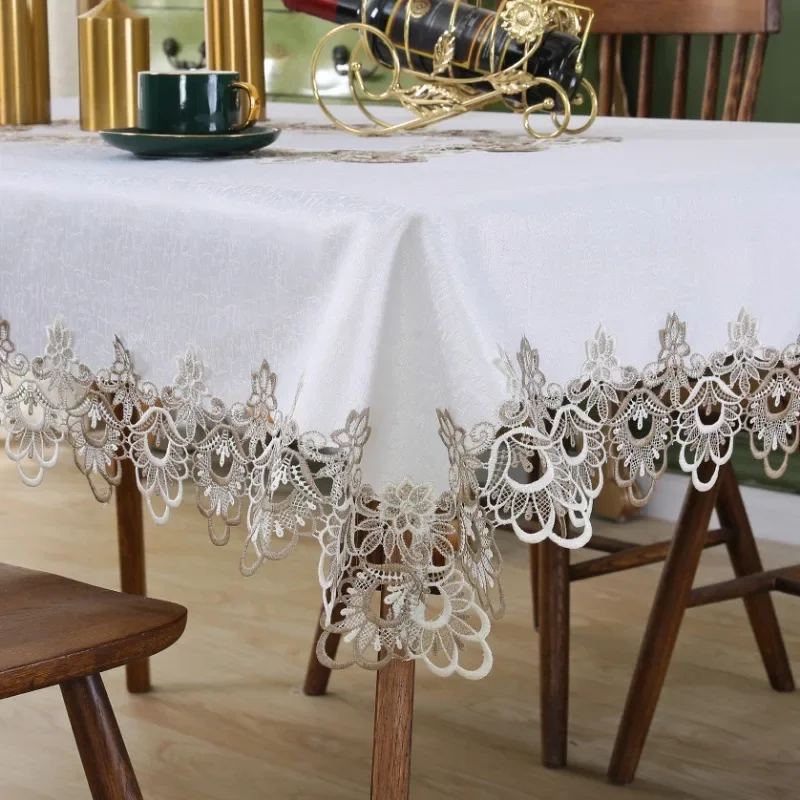 White Table Cloth Dining Tablecloth For Table Grain Jacquard Europe Table Cover Round Embroidered Dust Cover Home Decoration