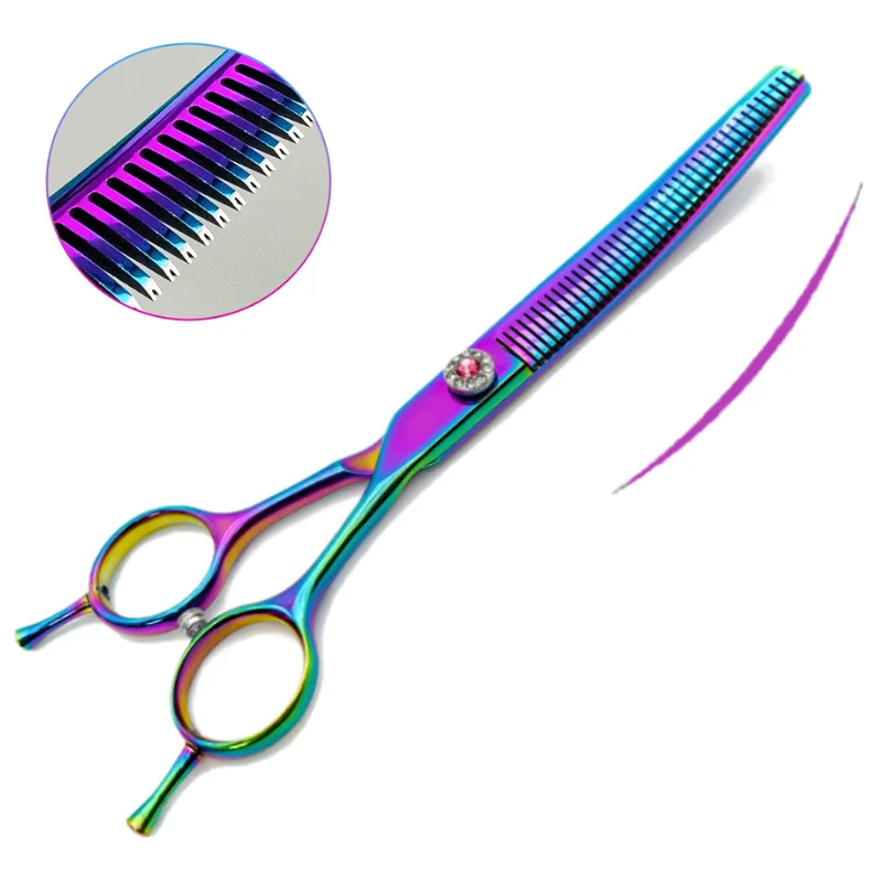 Colorful dog curved thinning shears 7.0 inch professional dog grooming scissors pet curved thinning shears