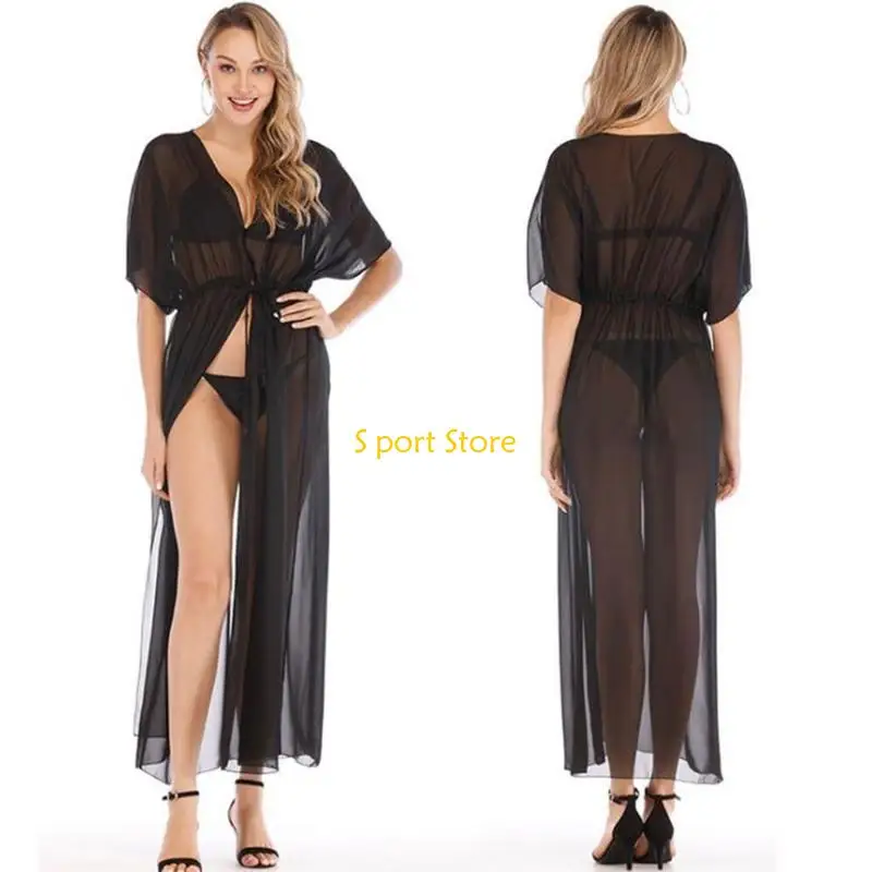 Kadın Yarım Kollu Kimono Hırka - Transparan - alternate angle
