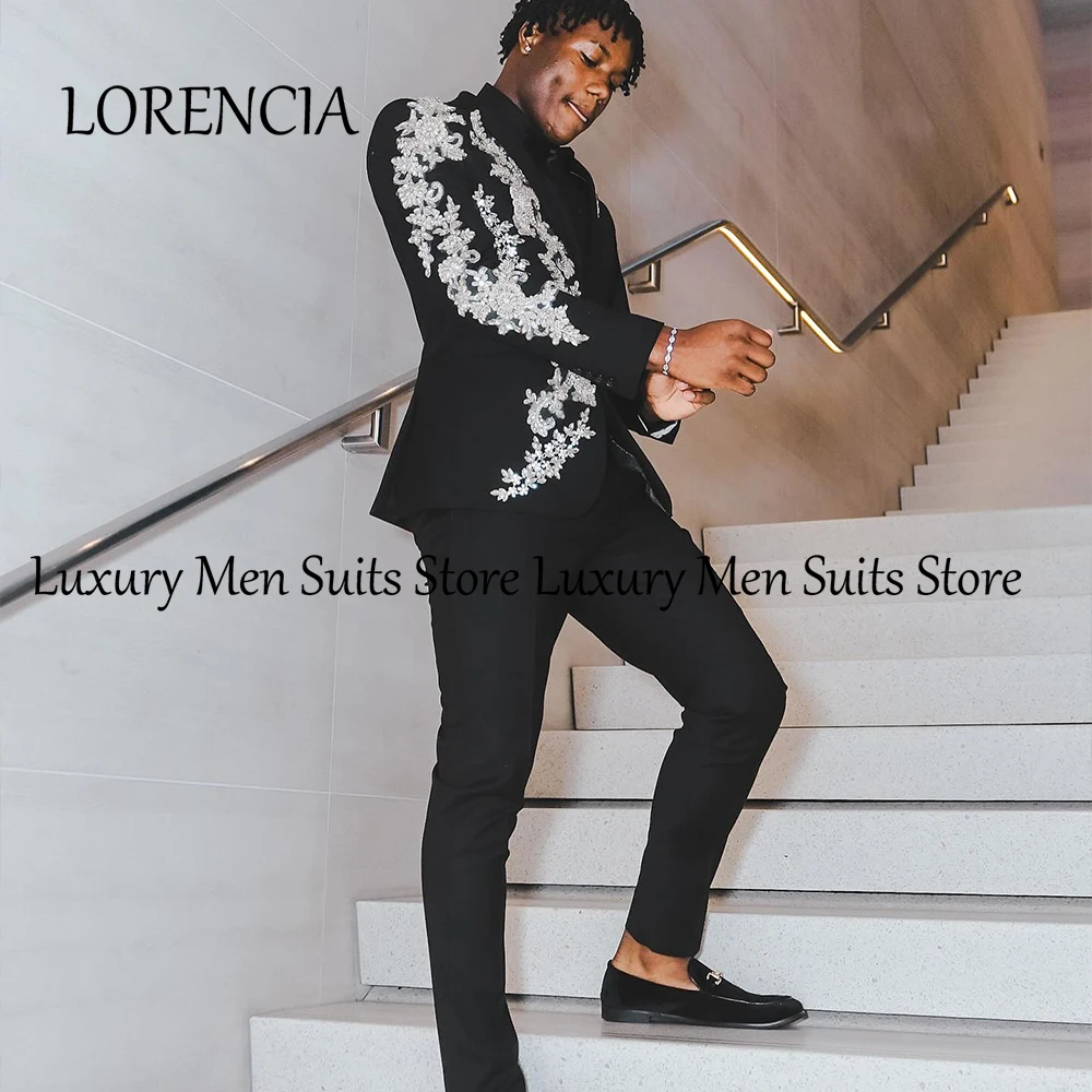 

Elegant Applique Suits for Men 2 Pieces Single Breasted Tuxedos Set Wedding Party Outfit Customized Blazer Pants zomerset heren