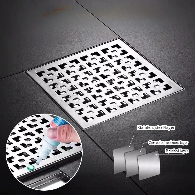 

SUS304 thickened stainless large displacement floor drain, outdoor courtyard deodorant floor drain 15cm x15cm