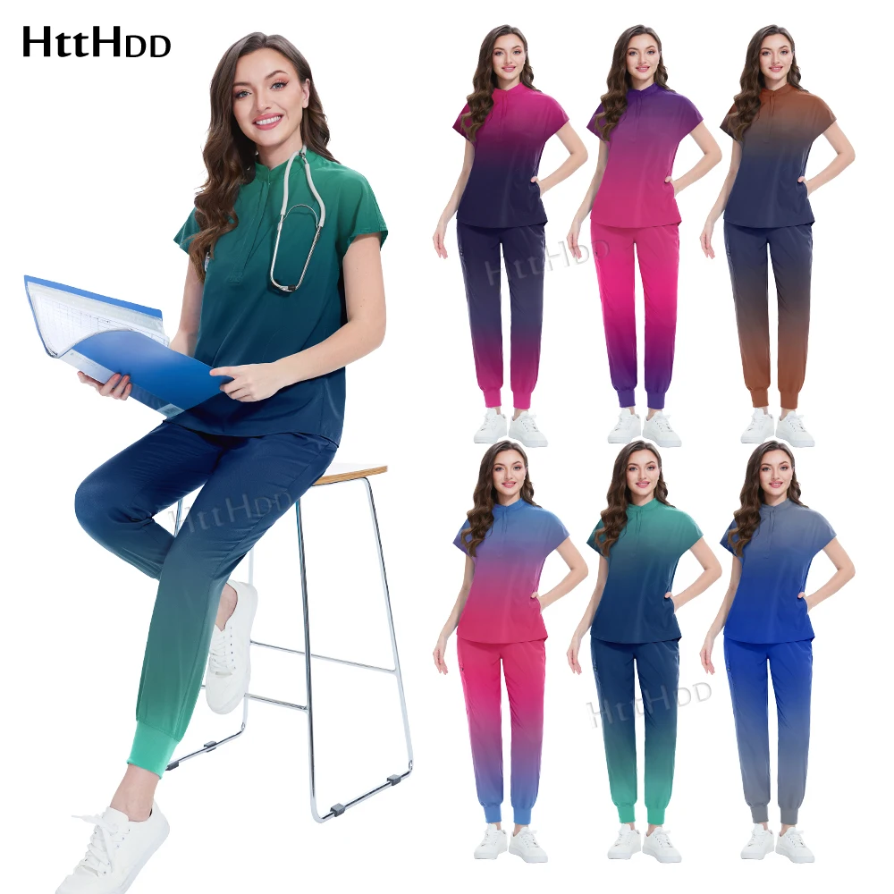 Niaahinn Uniform Women’s Surgical Scrubs Nursing Articles Nurse Doctor Work Clothes Fashion Hospital Clinic Veterinary Scrub Set