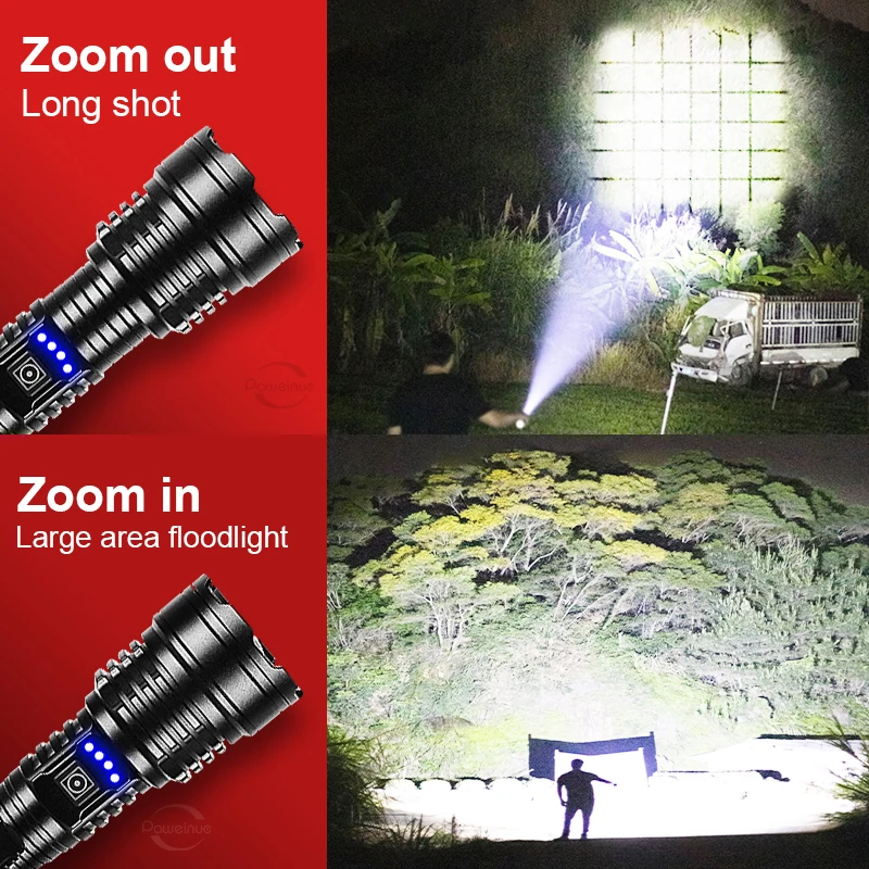 Super XHP360 Most Powerful Flashlight Rechargeable Torch Light XHP90.2 High Power LED Flashlight Type-C Camping Tactical Lantern