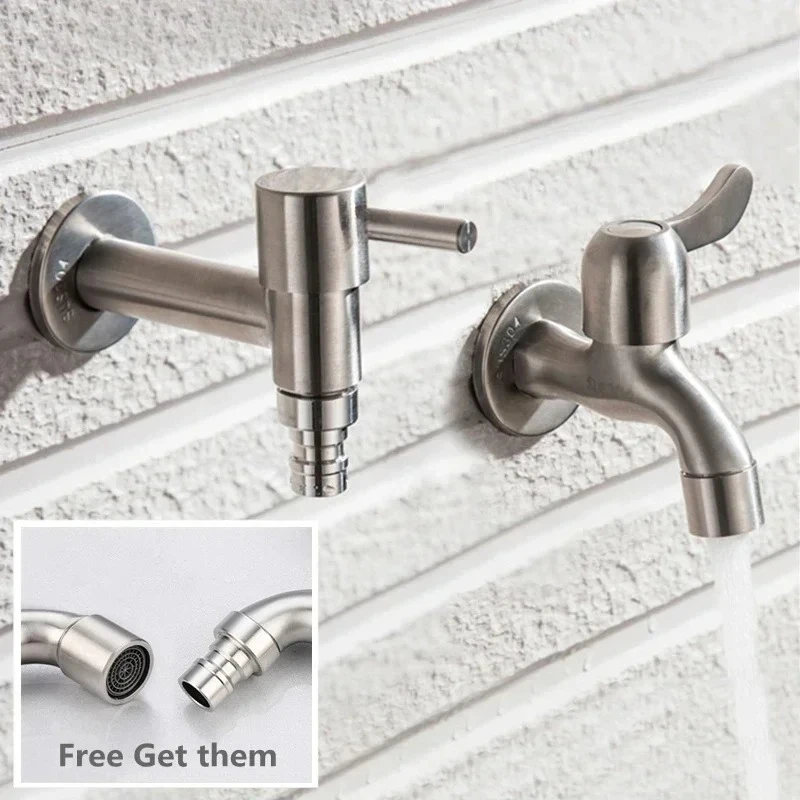 Wall Mounted Garden Faucet 304 Stainless Steel Brushed Outdoor Bibcock Extended Sink Scrub Faucet for Outdoors
