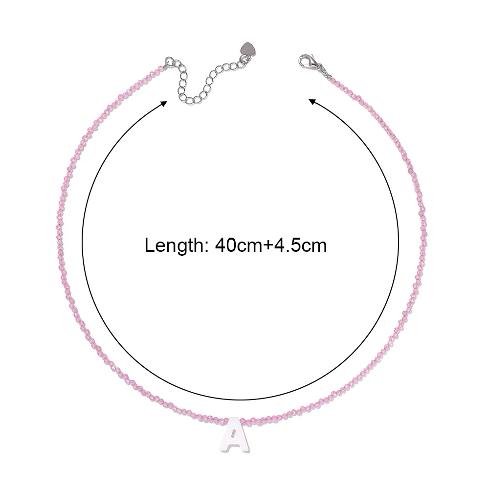 Pink Zircon 26 Initial Letter Shell Necklaces For Women White Mother Of Pearl Shell Charm Crystal Beaded Clavicle Chain Jewelry