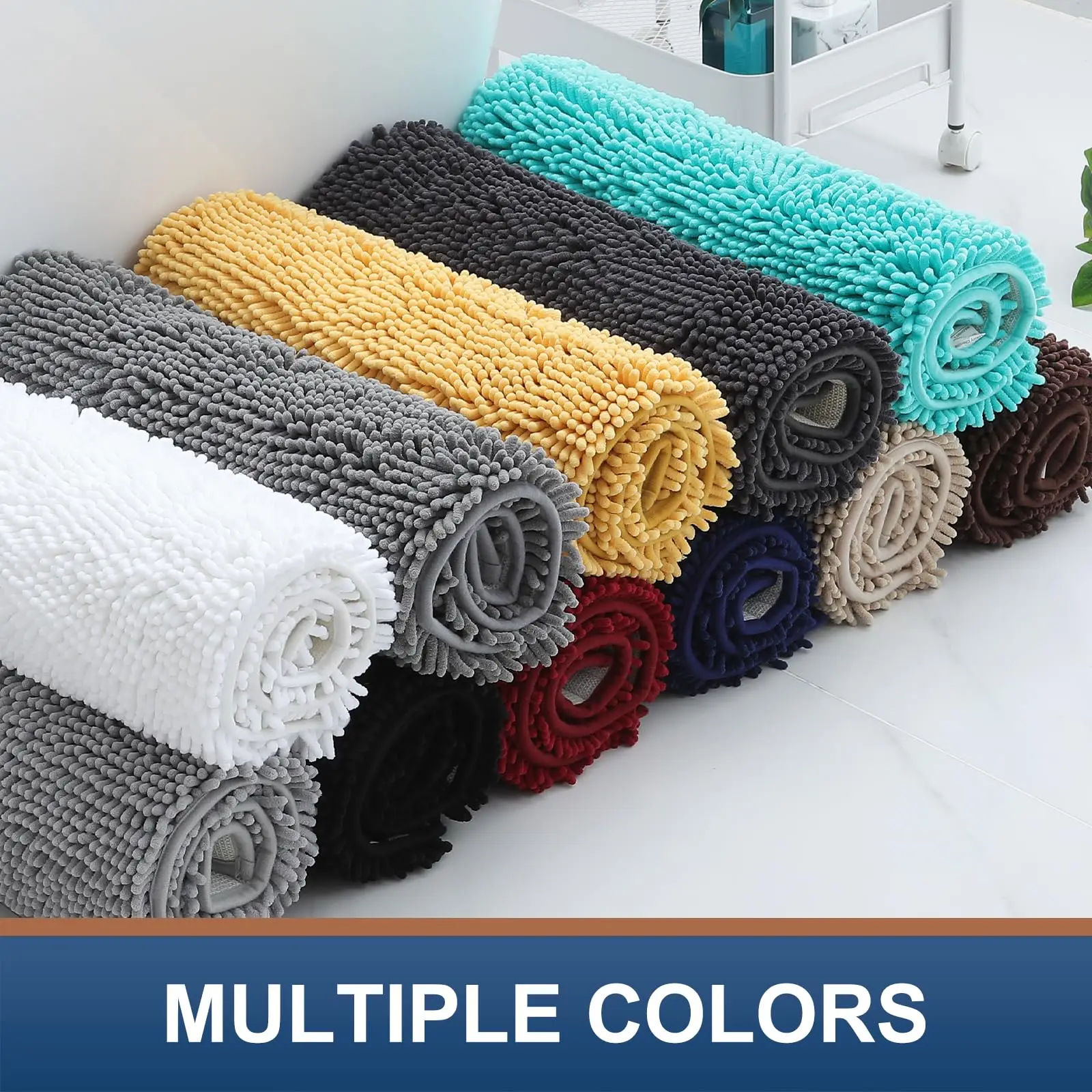 Luxury Chenille Bath Rug, Extra Soft and Absorbent Shaggy Bathroom Mat Rugs, Machine Washable, PVC Non-Slip Plush Carpet Runner