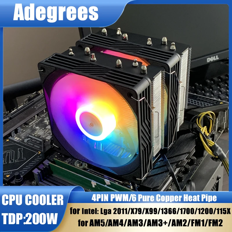 

6 тепловых трубок, 120 мм, воздушный охладитель процессора, 4PIN TDP, 200 Вт, ARGB, охлаждающий вентилятор для Intel LGA 1150 1151 1155 1156 1366 1700 2011 X99 AM5 AM4
