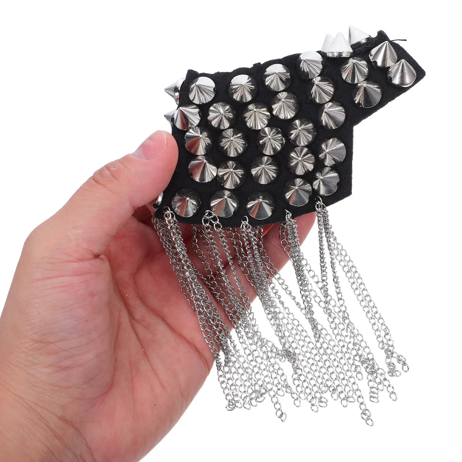 1Pair Silver Punk Spiked Shoulder Epaulettes Metal Tassel Chain Detachable Shoulder Accessories Rocker Costume Epaulette Badge