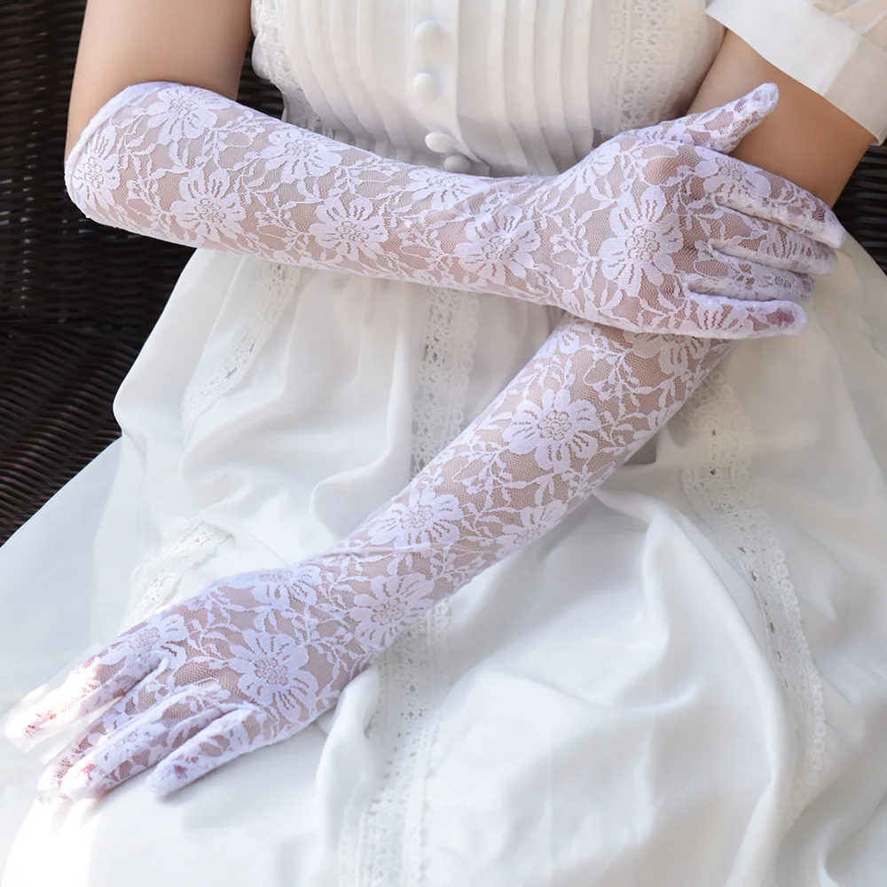 

Sexy Mesh Fishnet Bowknot Long Gloves for Women Lace Gloves Mittens JK Lolita Kawaii White Gloves UV Protection Y2k Cosplay