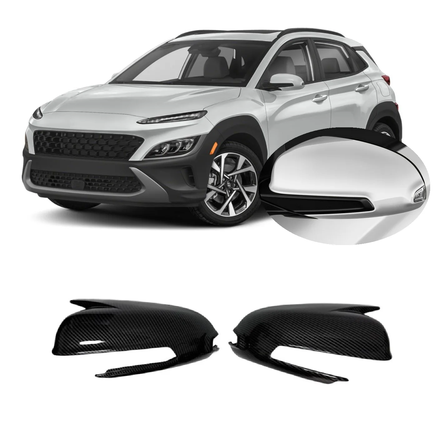 for Hyundai Kona Kauai Hybrid 2018 2019 2020 2021 2022 2023 Horn Style Carbon Fiber Hydro-dipped Rear View Wing Mirror Cover Cap