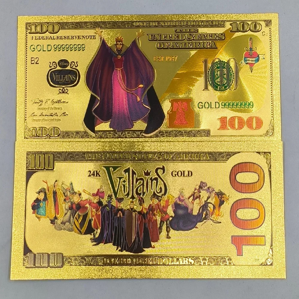 Carte de film MINISO 4 modèles |   Billets d'or des méchants/princeses des dessins animés et des dessins animés américains |   Cadeau de jouet de collection pour enfants pour anniversaire