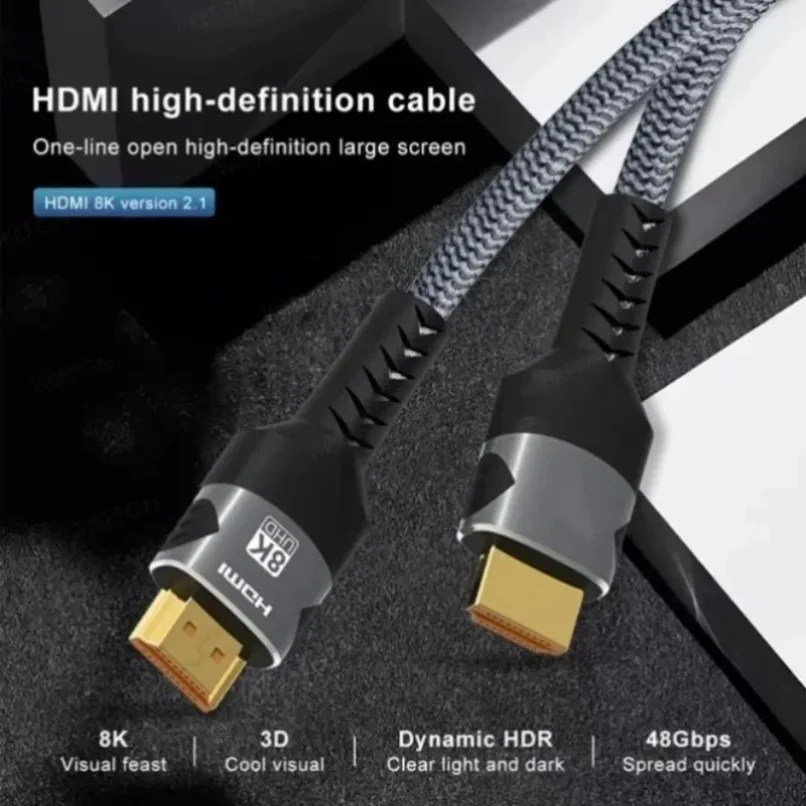 Braided 8K HDMI 2.1 Cable High Speed 48Gbps UHD HDMI Cord for TV Monitor Projector Gaming Console Home Theater Audio Video Use
