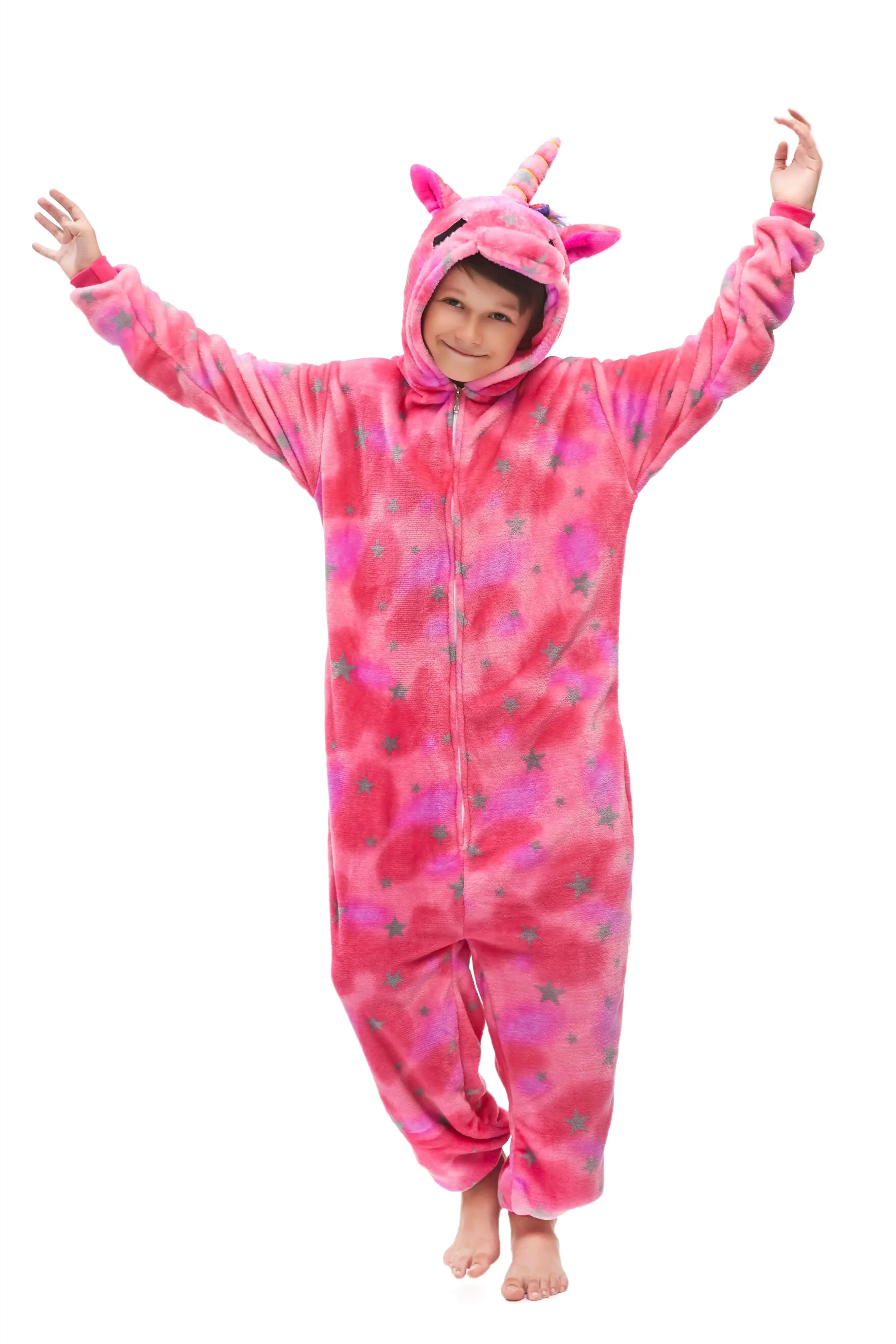 Children Cartoon Animal Jumpsuits Kigurumi Kids Winter Flannel Unicorn Tiger Lion Onesies Pijamas Girls Boys One-piece Sleepwear