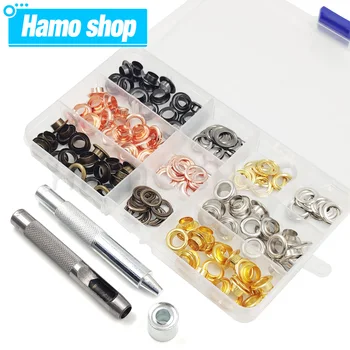 100 세트 금속 그로밋 링 와셔 펀치 도구 키트, 가죽 공예 신발 가방 의류 벨트 모자 액세서리, 4mm 구멍