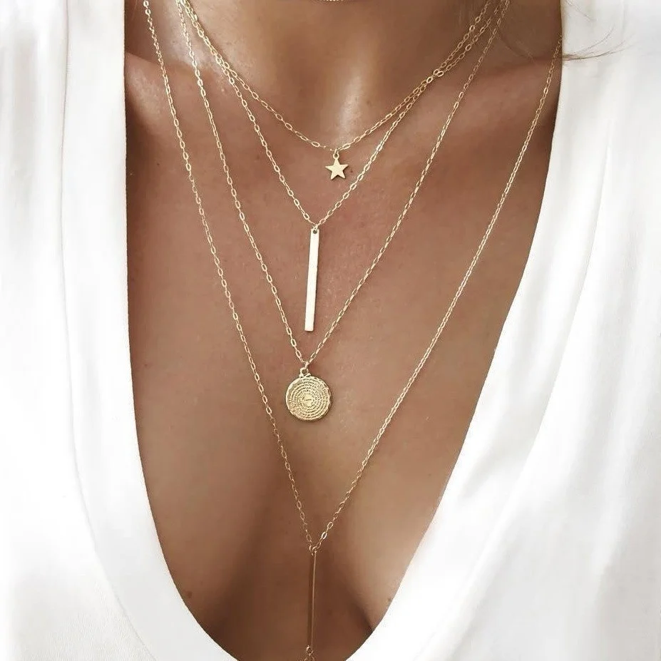 Böhmische Mode Muschel-Halsketten & Anhänger für Vintage Mehrschichtige Choker-Halskette Damen Collier Femme Collares Schmuck – Detail 1