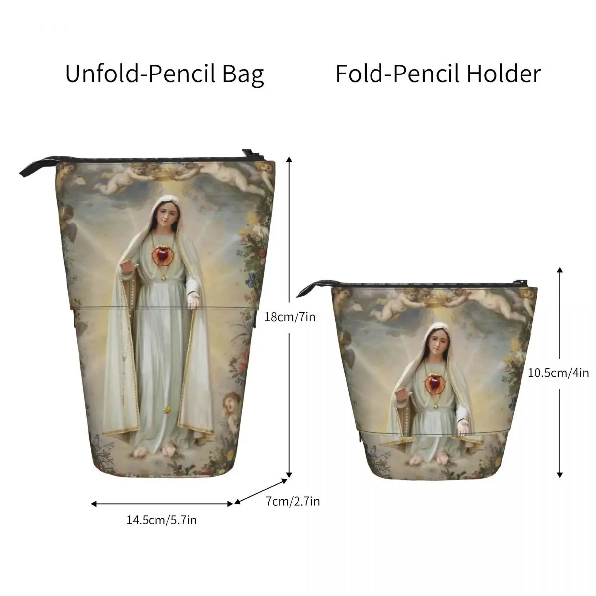 Caja de bolígrafos de la Virgen María Inmaculada Corazón de María, bolsa de bolígrafos con cremallera para estudiantes, bolsa de papelería para niños, estuche de lápices retráctil