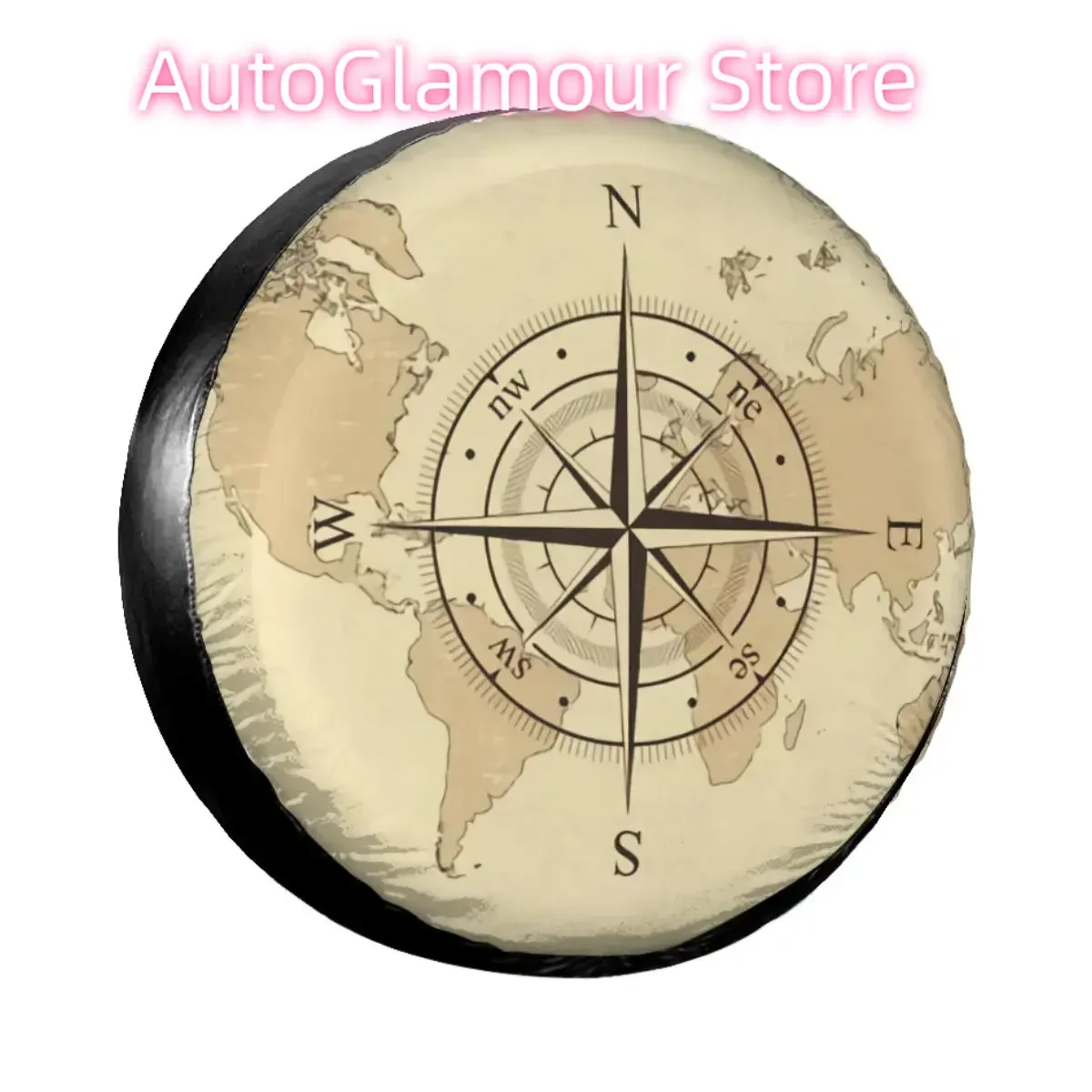 Custom Ancient Map Compass Spare Tire Cover for 　 Mitsubish Direction Camper Car Wheel Protectors 14