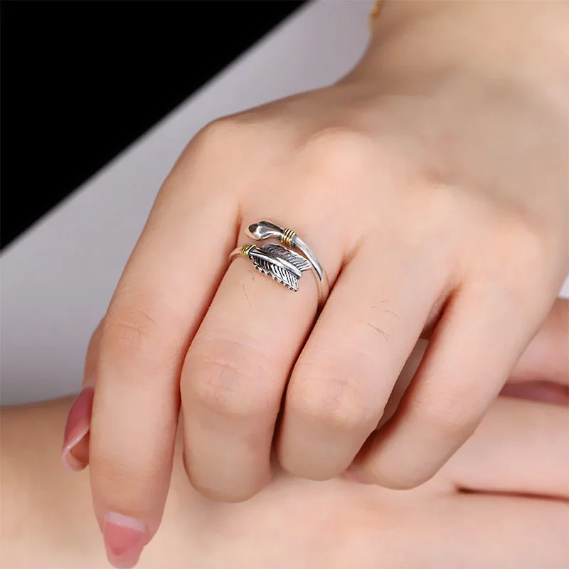 Uini-Tail hot selling new 925 Tibetan silver fashion retro Eros arrow open ring personality simple temperament trend jewelry