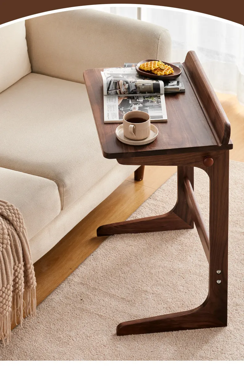 Black walnut all-solid wood sofa side table movable small coffee table simple study computer desk bedside bedside table 6