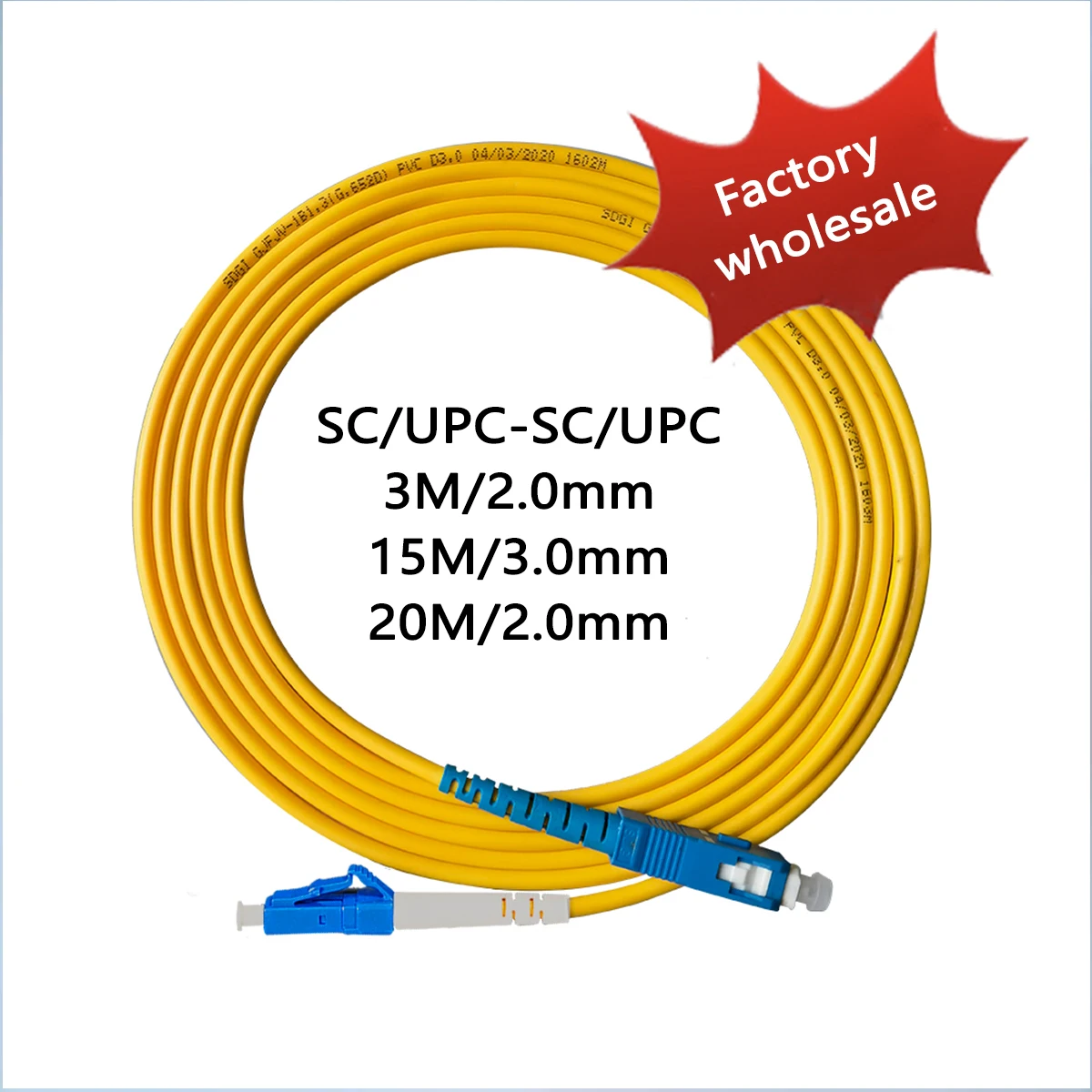 Optical Fiber Patch Cord  SC/UPC-LC/UPC 3M/15M/20M 2.0mm/3.0mm Simplex Mode Fiber Optic Network Jumper Cable Wholesale